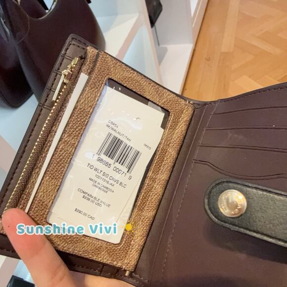 NWT Coach 2-in-1 Wallet Blocked Signature Canvas CBK54 Gold/Walnut /Tan - Picture 5 of 5